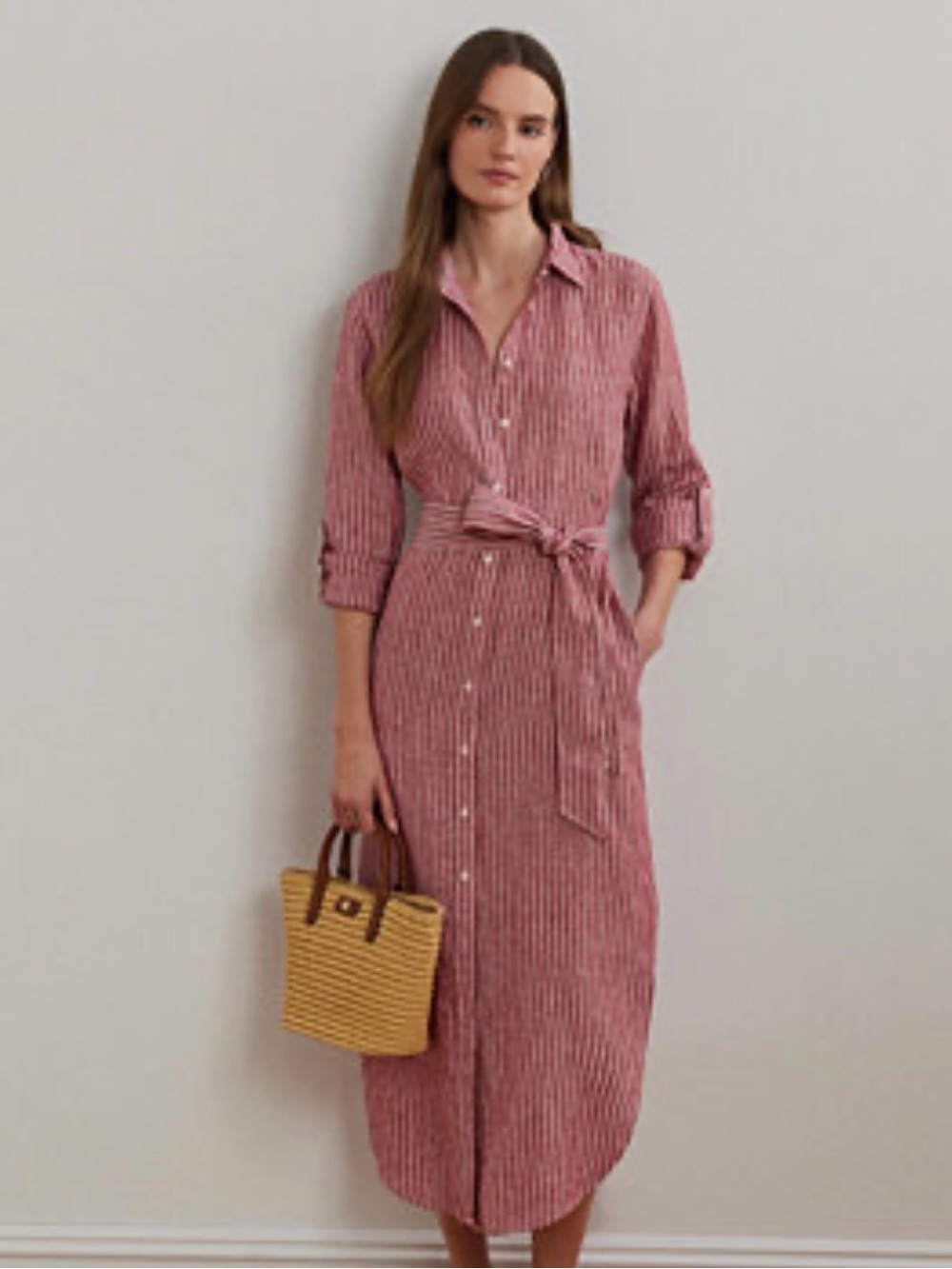 Ralph Lauren Red and White Striped Shirt Dress Linen - Picture 2 of 8